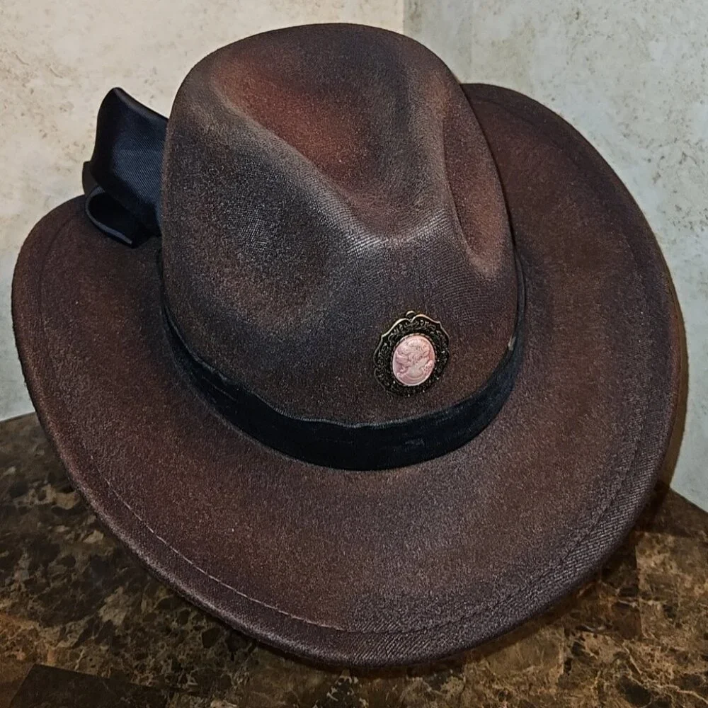 Dark Brown Fedora Custom Hat Women's  Adjustable NEW - Picture 4 of 5
